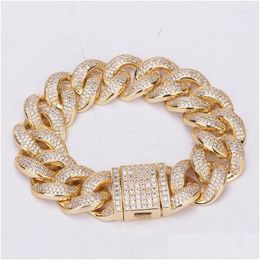 Chain Link Bracelets 18mm Hip Hop Cz Stone Pave Bling Iced Out Big Heavy Solid Round Curb Cuban Bangle Bracelet for Men Rapper Jewel Dh6du