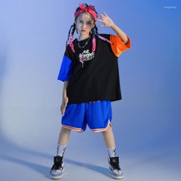 Stage Wear Kids Competitions Outfits Hip Hop Clothing Black Tee Tops Shorts Streetwear For Girls Boys Jazz Dance Costume Clothes