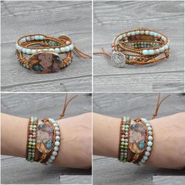 Beaded Strand Joursneige Boho Bracelets Ocean Natural Stone Colour Crystal Retro Leather Wrap Handmade Bohemian Jewellery Drop Delivery Dh46M