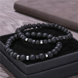 Necklace Earrings Set Daicy Factory Wholesale Price 6mm 8mm Lava Volcano Stone Black Gallstone Beaded Bracelet For Men