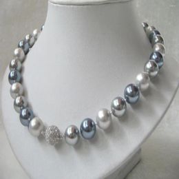 Chains Hand Knotted Classic Wedding Necklace 12mm Grey Black White Shell Pearl Fashion Jewelry 18inch