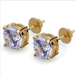 Classic Luxury Crystal Stud Earrings 18K Gold Hip Hop Iced Out CZ Zirconia Round Stud Earrings Men and Women Diamond Earrings Studs Rock Rapper Jewelry Gifts