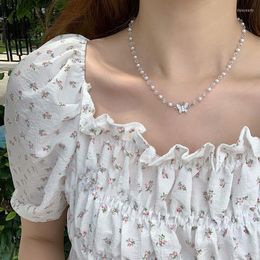 Chains Fashion Crystal Pearl Butterfly Necklace Female Minority Design Sense Simple Classic Clavicle Chain N1369