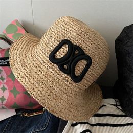 Raffia Straw Bucket Hats Women Summer Designer Adjustable Elastic Beanie Weaving Wide Brim Sunhats Beach Bonnets Strawhat Caps