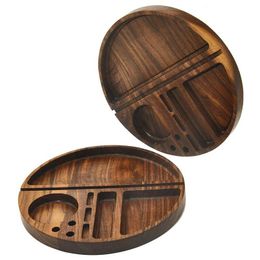 Accessories Round Shape Wooden Rolling Tray Household Smoking With Groove Diameter 218 Mm Natural Wood Tobacco Roll Trays Cigarette Dh5Em