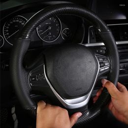 Steering Wheel Covers Carbon Fiber Style Leather Car Cover Braid 38CM Non-slip Breathable Steer Protector Case Interior Parts