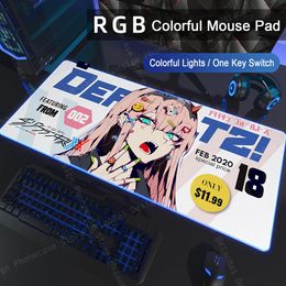 Pads Zero Two Anime RGB Light Large Mouse Pad Genshin Gaming Thickened Darling in the FranXX Computer Keyboard Office Table