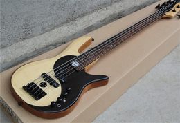 High Quality Yin Yang Tai Chi 5 Strings Natural Wood Color Electric Bass Guitar Active Pickups Ash Body Black Hardware