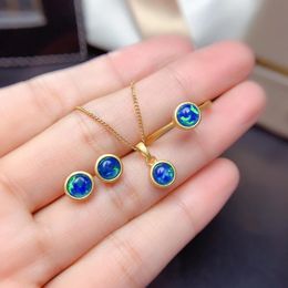 Sets New Natural Opal Jewelry Set Including Stud Earrings Ring Necklace Sier Gold Plated Beautiful Fire Change Women Gift