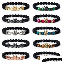 Beaded Strand Micro Zircon Crown Charm Bracelets For Women Fashion Nature Stone Tiger Eye Bead Men Hematite Health Care So Jewellery D Dhvpu