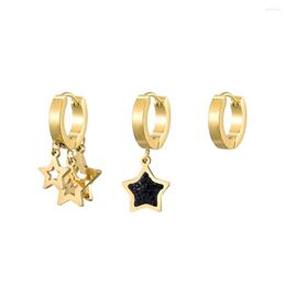 Hoop Earrings 3 Pieces Set For Women Black Crystal Star Stainless Steel Huggies 2023 Trendy Jewellery