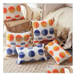 Cushion/Decorative Pillow Yellow Orange Tassels Handmade Embroidery Cushion Er 45X45Cm/30X50Cm Dot Circle Homedecor Pillowcase Sham1 Dhuvc