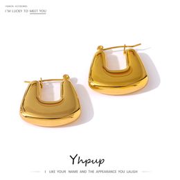 Yhpup Women Stainless Steel Metal Earrings Statement Gold Color Texture Geometric Chunky Unusual Earrings Party Gift Accessories