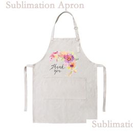 Aprons Home Sublimation Apron Blank With An Adjustable Neck Cotton Linen White Cooking Kitchen Restaurant Crafting Drop Delivery Gar Dhu30