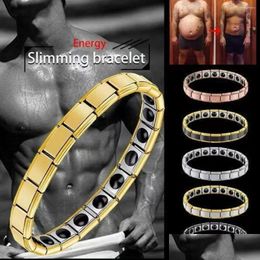 Chain Link Bracelets Stainless Steel Braided Magnet Energy Bracelet For Men Women Help Relieve Arthriti Pain Promote Blood Circation Dhz9Z