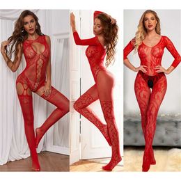 28% OFF Ribbon Factory Store Sexy lingerie for women Teddy figure red net open sex pornographic stockings pajamas