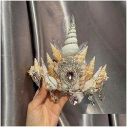 Hair Clips Barrettes Mermaid Pearl Shell Crown Headdress Scallop Conch Princess Elf Po Studio Pography Drop Delivery Jewelry Hairje Dhuhy