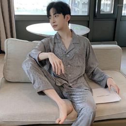 Men's Sleepwear Men Grey Satin Leopard Print Pyjamas Sets Long Sleeve Pyjamas Suit Pijama Loungewear