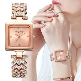 Wristwatches Simple Rose Gold Women Watches Fashion Brand Exquisite Full Diamond Stainless Steel Ladies Female Quartz Clock