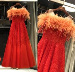 Party Dresses Real Pictures Orange Luxurious Heavy Beads Boat Neck Short Sleeves A-line Floor Length Formal Dancing Evening