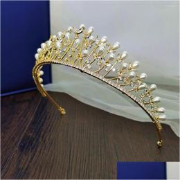 Hair Clips Barrettes Fl Zircon Shell Pearl Tiara Headband Crown Jewellery Bride Headpiece Wedding Accessories Headbands Bijoux Cheve Dhruf