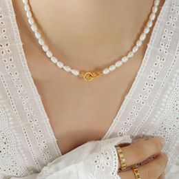 Chains French Style High Sense Special Interest Light Luxury Double Ring Buckle Fresh Water Pearl Chain Versatile For Socialite Titaniu