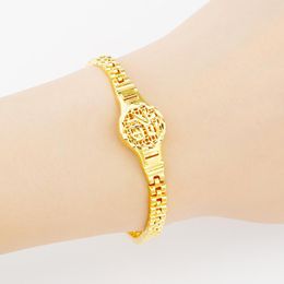 Link Bracelets Watch Bracelet Chinese Word 24K Gold Plated For Women Birthday Anniversary Engagement Wedding Jewerly Gift