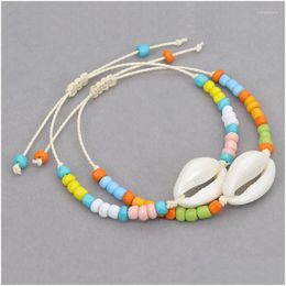 Beaded Strand Acrylic Shell Colour Rice Pearl Hand Knitting Bracelet Anklet Jewellery Drop Delivery Bracelets Dhg6T