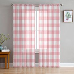 Curtain Pink White Plaid Window Treatment Tulle Modern Sheer Curtains For Kitchen Living Room The Bedroom Decoration