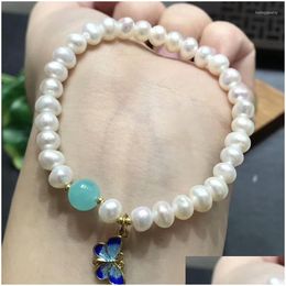 Beaded Strand Wholesale Natural Pearl Bracelets Beads With Tianhe Stone Bead Roasted Butterfly For Women Jewellery Joursneige Drop Deli Dhjta