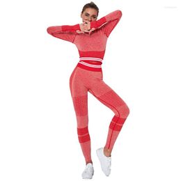 Women's Two Piece Pants Set Women Outfit Fitness Sport Suits Seamless Sports Gym Shirts High Waist Running Woman Tracksuit