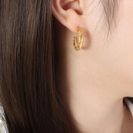 Hoop Earrings French Elegant Special-Interest Women Ins Style Quality Irregular Forged Pattern 18K Gold Plating Ear