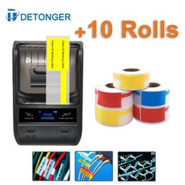 Printers DETONGER 58mm Wireless BT Mobile Thermal Label Printer Plus 10 Rolls Colour Cable Label Barcode Portable Label Maker Machine