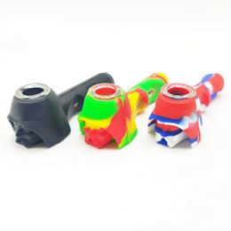 Latest Colorful Hand Silicone Pipes Portable Warriors Style Glass Filter Nineholes Screen Spoon Bowl Herb Tobacco Cigarette Holder Hookah Waterpipe Bong Smoking