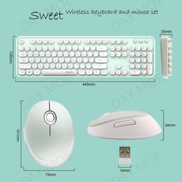 Combos MOFII Colourful Wireless Keyboard Mouse Combo Wireless Keyboard with Round Keycaps 2.4G USB Cute Keyboard Mouse Portable Retro