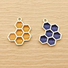 10pcs Enamel Honeycomb Charm for Jewellery Making Honey Bee Earring Pendant Necklace Bracelet Accessories Diy Craft Supplies Metal