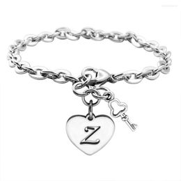 Charm Bracelets PolishedPlus Hollow A-Z 26 English Letter Bracelet The Key To Heart Name Chain Link Bangle For Women Girl Jewelry Gifts