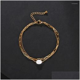 Beaded Strand Trendy Titanium Steel Bracelet Elegant Bracelets Gold Sier Colors For Women Ity Jewelry Pseras Charm Gift Drop Delivery Dh6To
