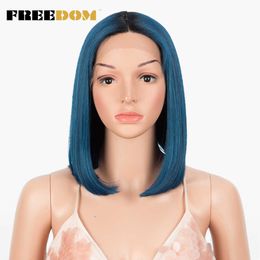 Mulheres Wigs Synthetic Lace Straight Bob Blonde Blue Lace peruca Middle Part Wigs de renda para mulheres negras Cosplay Wigs 230524