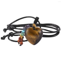 Pendant Necklaces Tigers Eye Stone Heart Shape Healing Necklace 7 Chakra Beads Tassel Adjustable Black Wax Rope Charm Women Jewellery