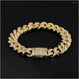 Chain Link Bracelets Dnschic Hip Hop Bling Cuban Bracelet 12Mm Gold Iced Out Mens Cz For Men Women Jewellery Drop Delivery Dhgce