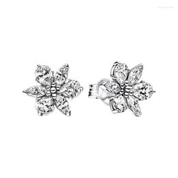 Stud Earrings Nature Flowers Leaves Herbarium Cluster For Women Ear Piercing Pear Zircons Silver 925 Jewellery Mother's Day Gifts