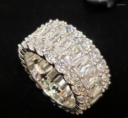 Cluster Rings Luxury Eternity Full Lab Diamond Ring 925 Sterling Silver Bijou Engagement Wedding Band For Women Men Charm Jewellery Gift