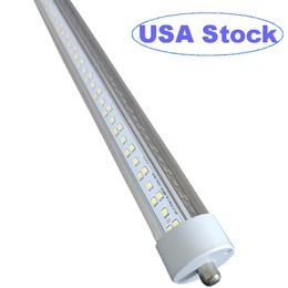 8FT LED Tube Light, Single Pin FA8 Base, 144W 18000LM 6500K White, 270 Degree V Shaped LED Fluorescent Bulb (250W Replacement), Clear Cover, Dual-Ended Power usalight