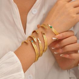 Charm Bracelets Arrival 18K Gold Plated Adjustable Leaf Design Bangle Natural Stone Stainless Steel Bracelet For Women Jewelry