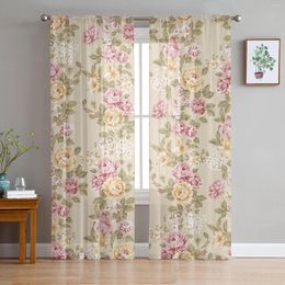 Curtain Bouquet Rose Flowers Yellow Pink Window Curtains For Living Room Kitchen Door Sheer Bedroom
