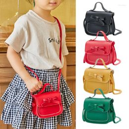 Storage Bags Little Girls Crossbody PU Leather Olid Color Bowknot Princess Shoulder Bag Handbag Coin Purses Wallet
