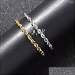 Chain Link Bracelets 4Mm Gold Sier Color Rope For Men Women Stainless Steel Twisted Anklet Drop Delivery Jewelry Dh2Bm