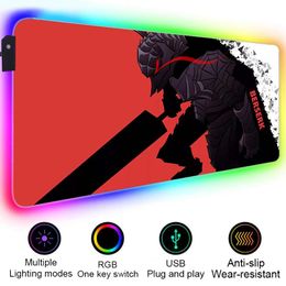 Rests Berserk Guts Mouse Pad Gamer Gaming Mouse Mat Rgb Mousepad Company Kawaii Accessories PC Gamer Mouse Backlit Mat Led Desk Mat