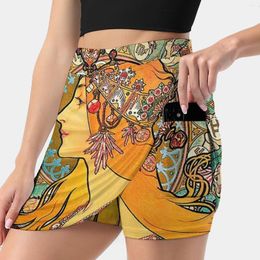 Skirts Hd. Zodiac ( Second Version ) By Alphonse Mucha 1896 Women's Skirt Mini A Line With Hide Pocket